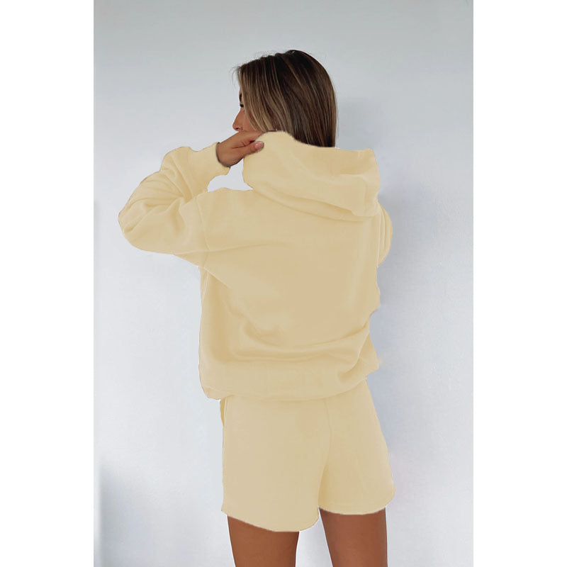 Autumn Winter Solid Color Hooded Pullover Long Sleeve Sweaters Women Clothing Shorts Suit