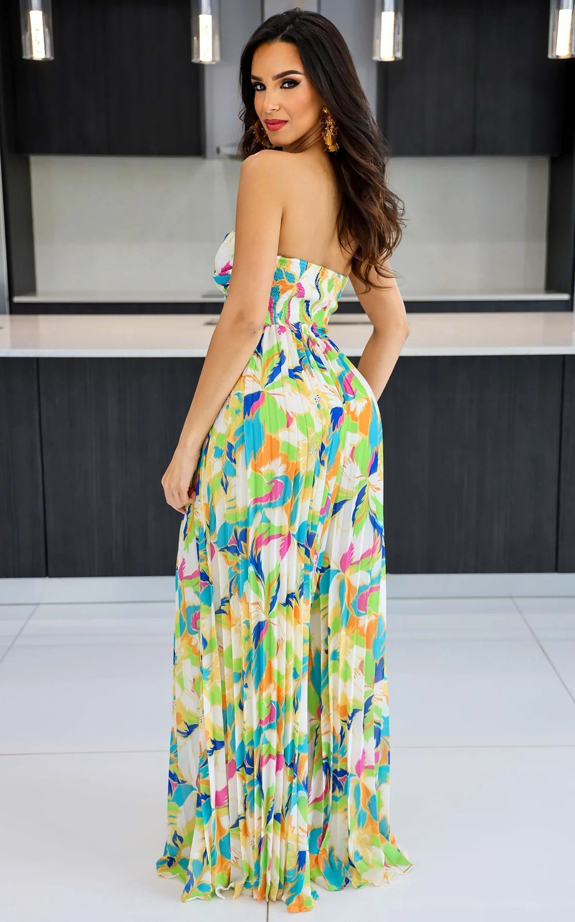 Sleeveless Chest Wrapped Printed Trousers Summer High Waist Pleated Jumpsuit