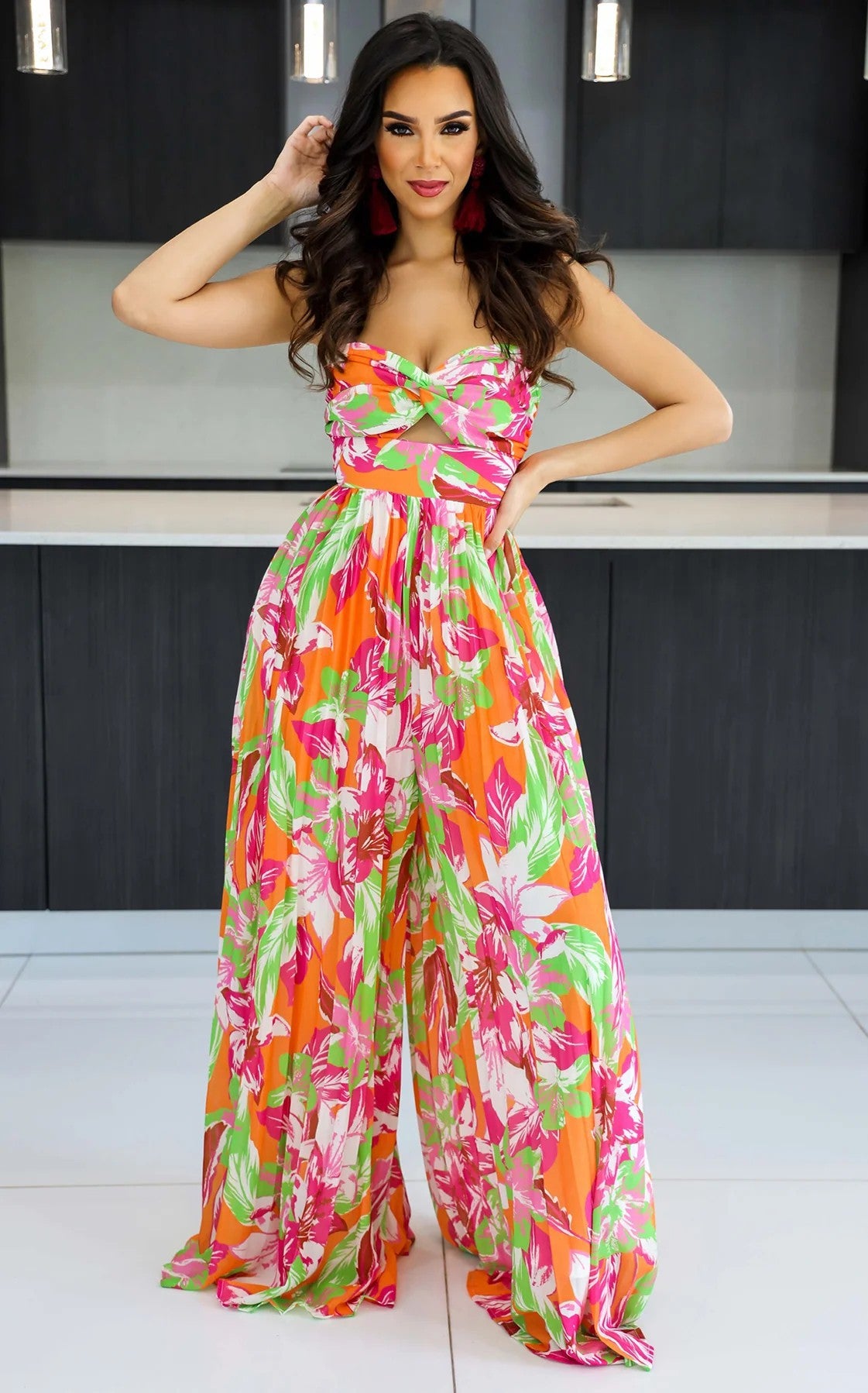 Sleeveless Chest Wrapped Printed Trousers Summer High Waist Pleated Jumpsuit