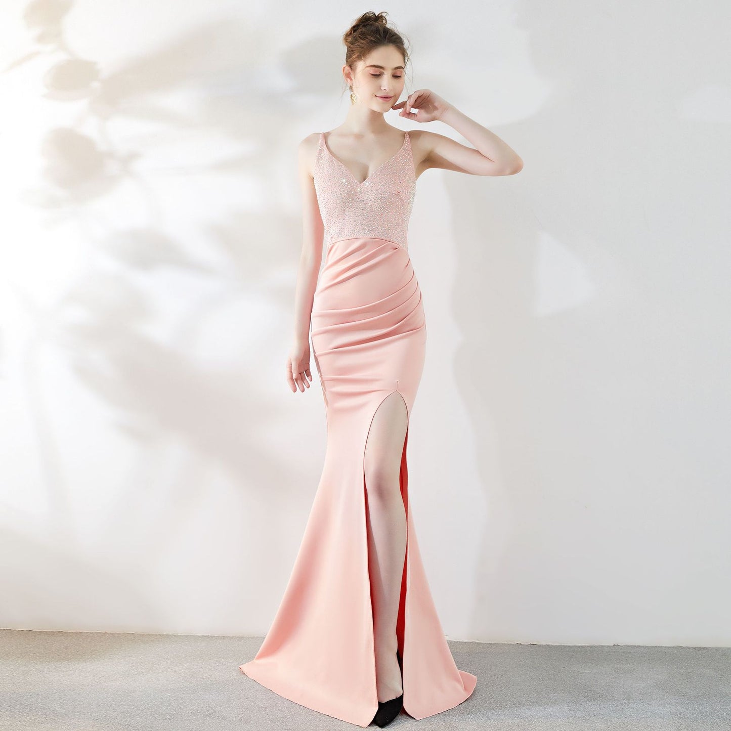 Dinner Evening Dress Sexy Socialite Long Fishtail Slimming Nightclub Catwalk Annual Meeting Ktv Dress Pink