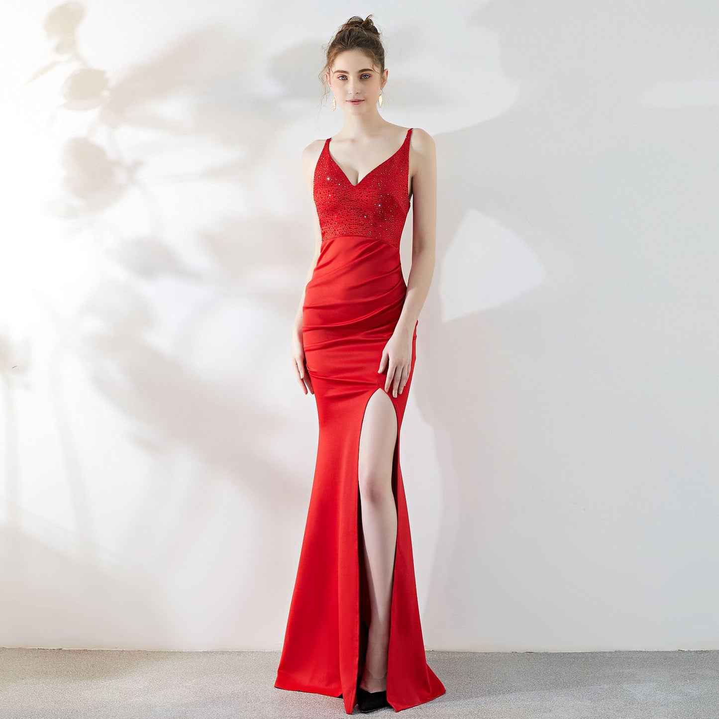 Dinner Evening Dress Sexy Socialite Long Fishtail Slimming Nightclub Catwalk Annual Meeting Ktv Dress Red