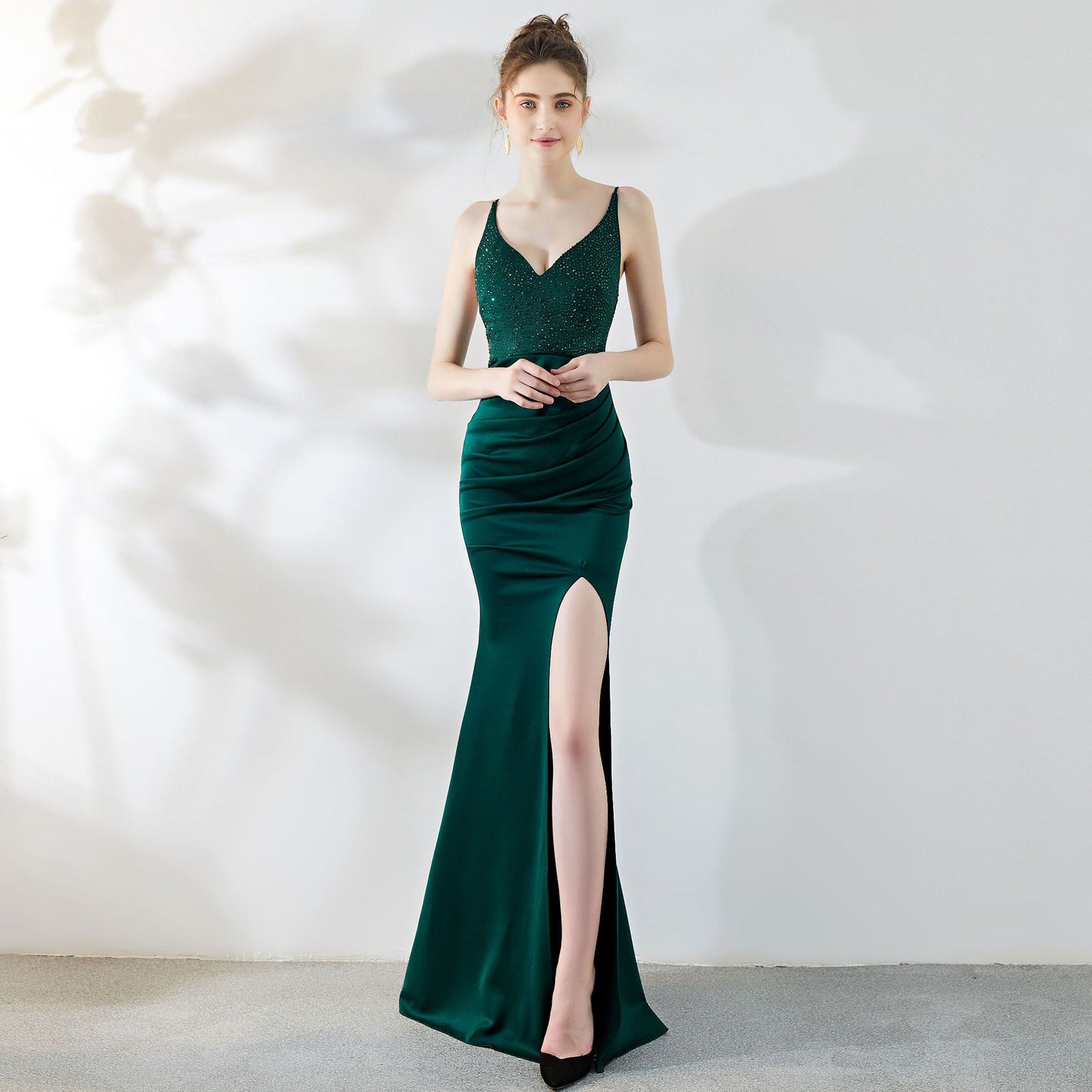 Dinner Evening Dress Sexy Socialite Long Fishtail Slimming Nightclub Catwalk Annual Meeting Ktv Dress Green