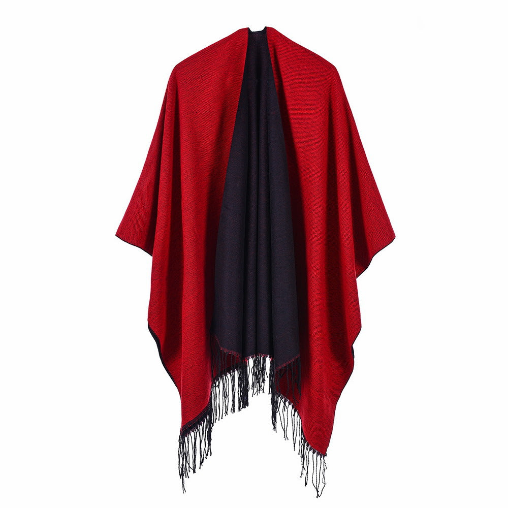 Street Ladies Large Scarf Autumn Winter All Match Air Conditioned Room Keeping Warm Dual Purpose Plain Tassel Shawl Cape