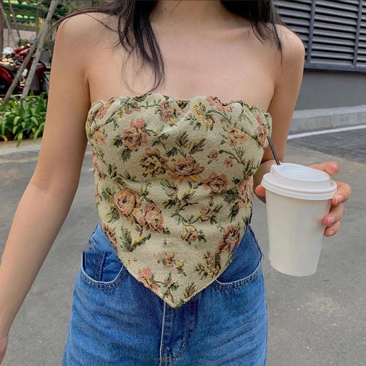 Printed Sexy Inner Tube Top Vest Women Clothing Spring Sexy Backless Short Top