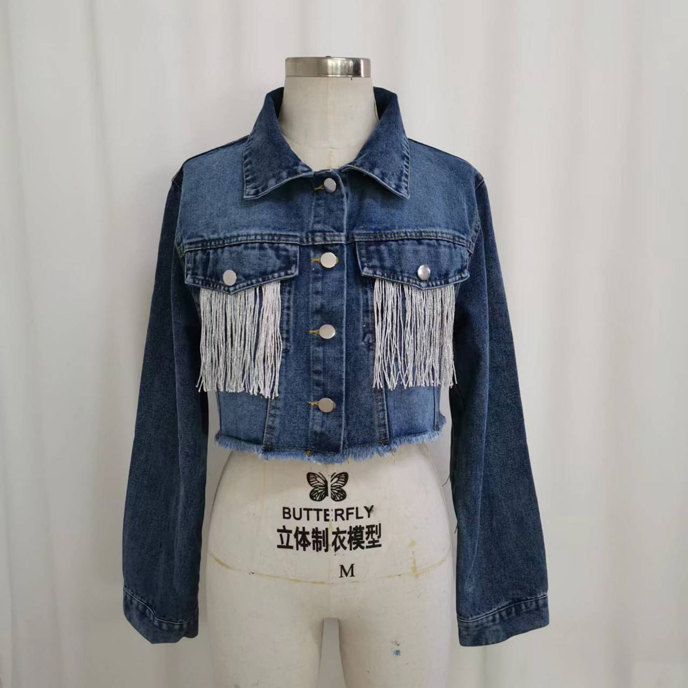 Denim Jacket Women Tassel Stitching Do the Old Cowboy Jacket Women Deep Fried Blue