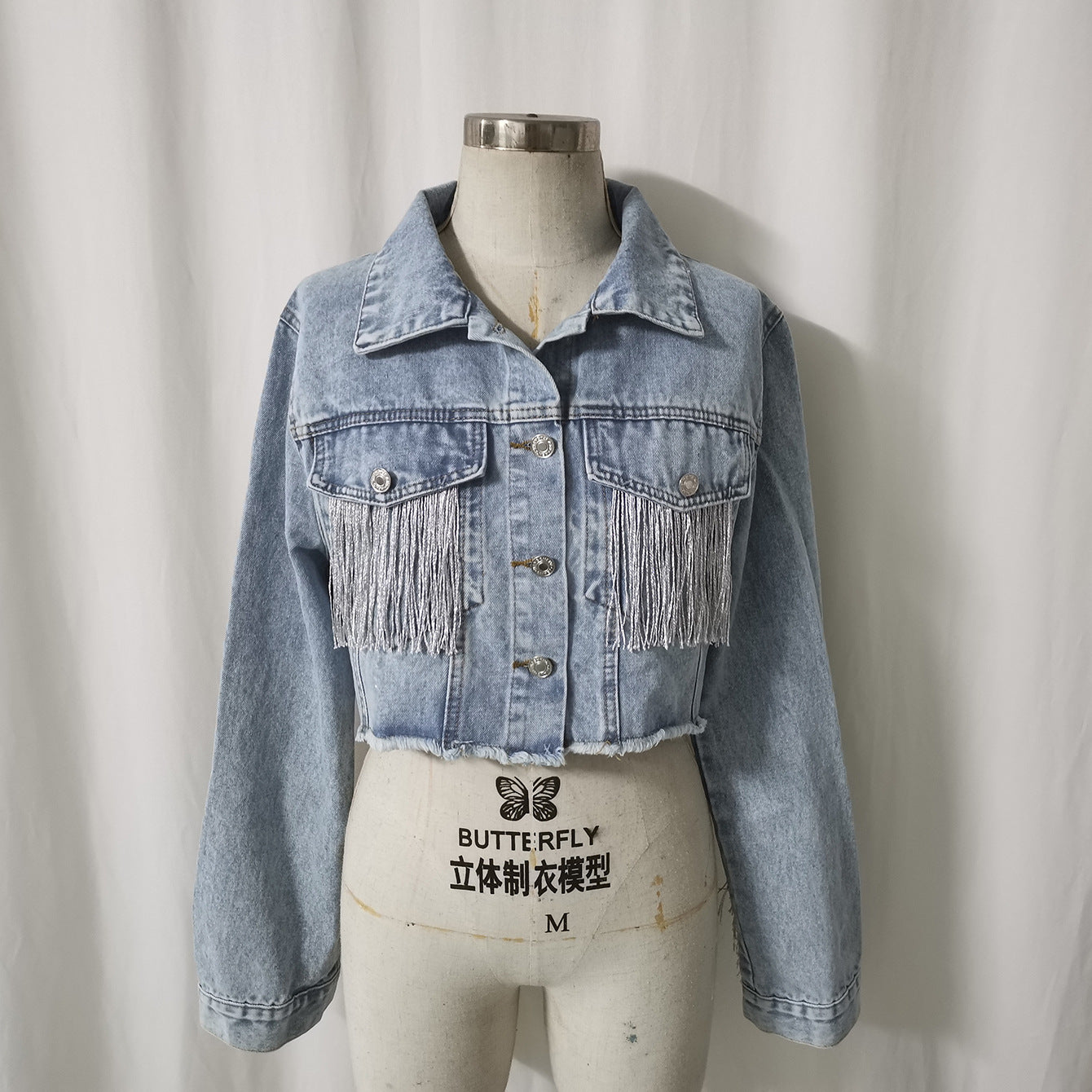 Denim Jacket Women Tassel Stitching Do the Old Cowboy Jacket Women Light Fried Blue