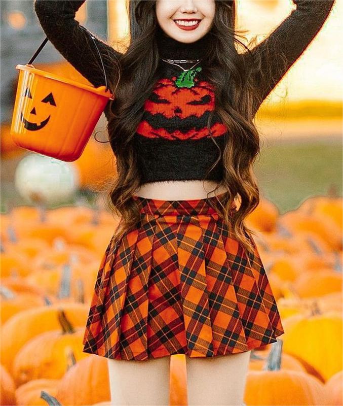 Women Clothing Autumn Winter Sexy Halloween Pumpkin Head Short High Quality Sweater