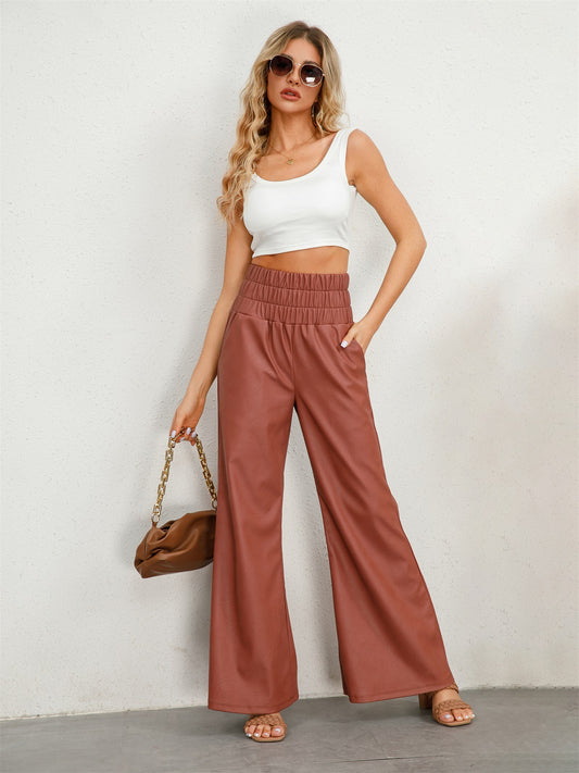 Street High Waist Wide Leg Faux Leather Autumn Winter Women Clothing Bell Bottom Pants Pants