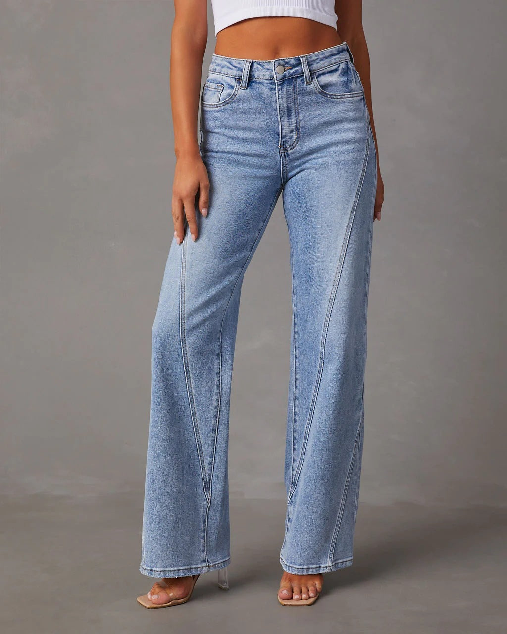 Loose Stitching Wide Leg Women Jeans Women Blue