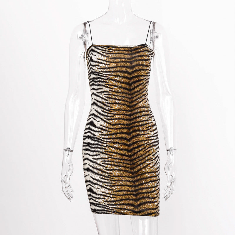 Spring Women Clothes Leopard Print Slip Dress Dress Women Tiger Stripes