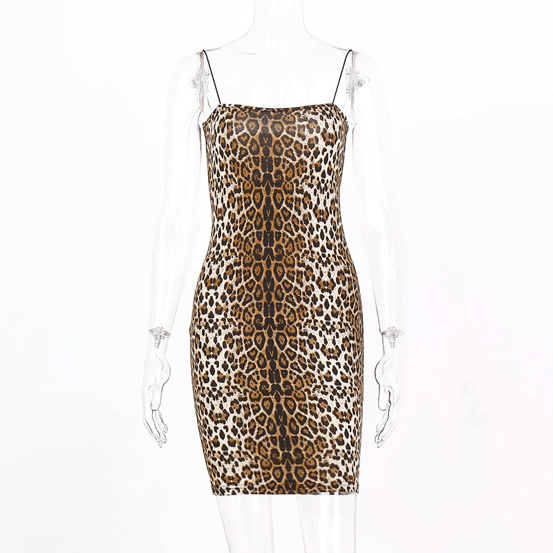 Spring Women Clothes Leopard Print Slip Dress Dress Women Leopard