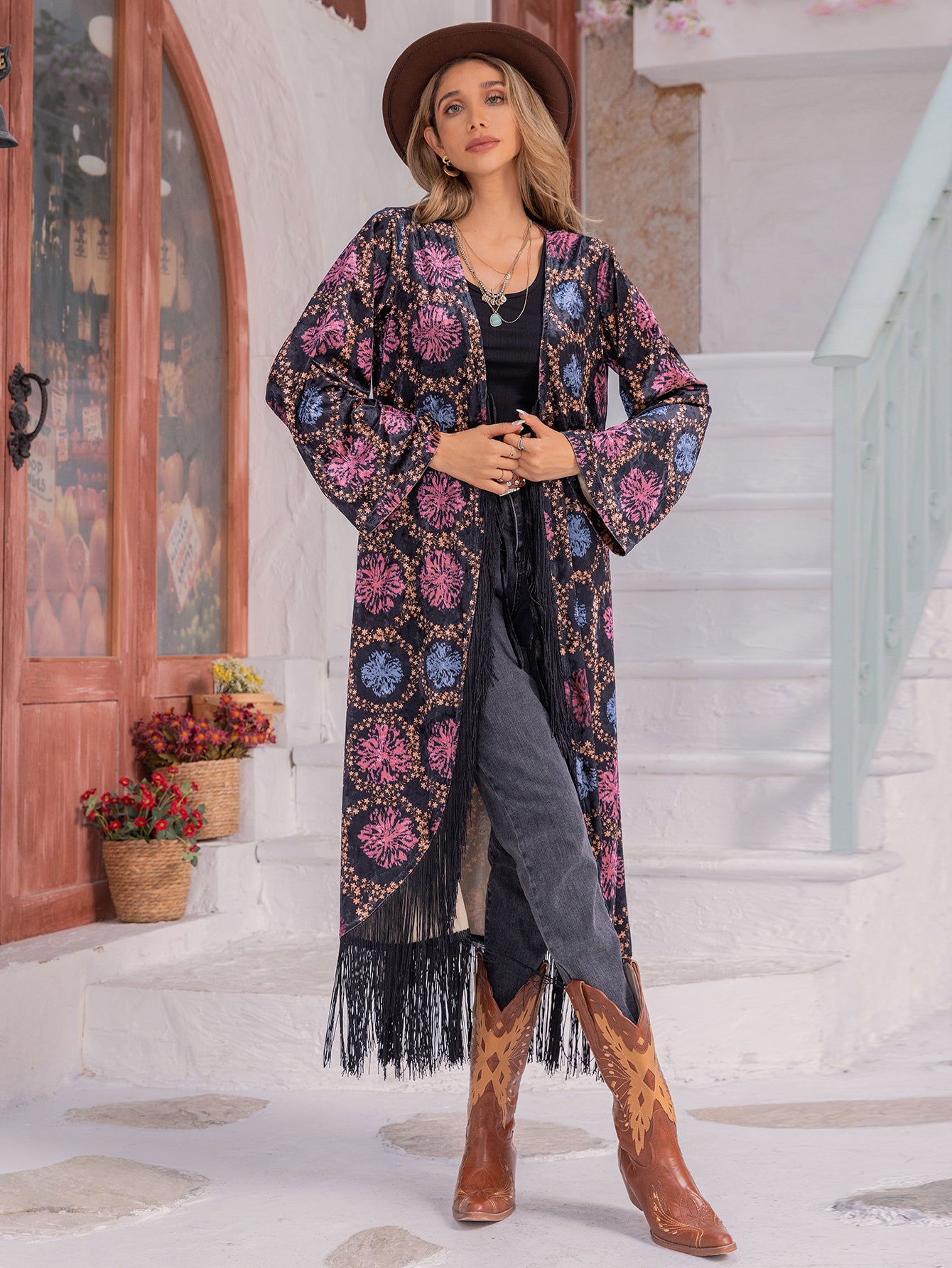 Printed Tassel Easy Matching Women Clothing Kimono Jacket