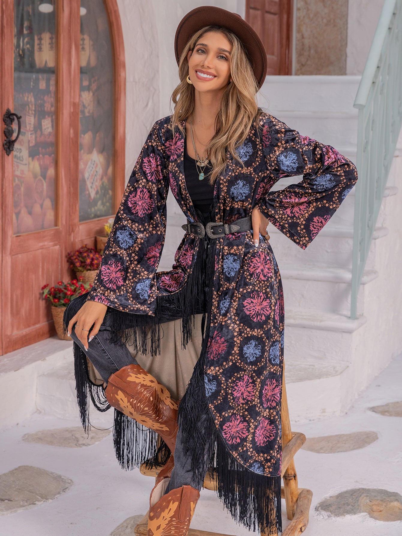 Printed Tassel Easy Matching Women Clothing Kimono Jacket