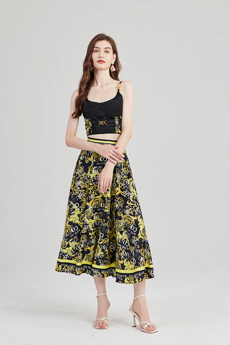 Women Summer Halter Top Strapless High Waist Skirt Two Sets