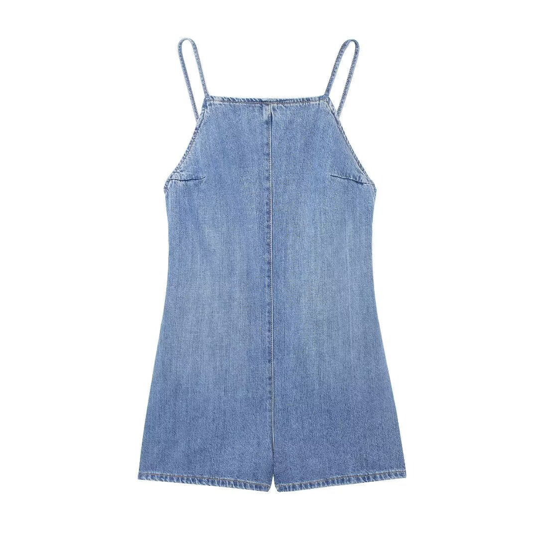 Summer Women Clothing Slim Fitting Simple Denim Jumpsuit