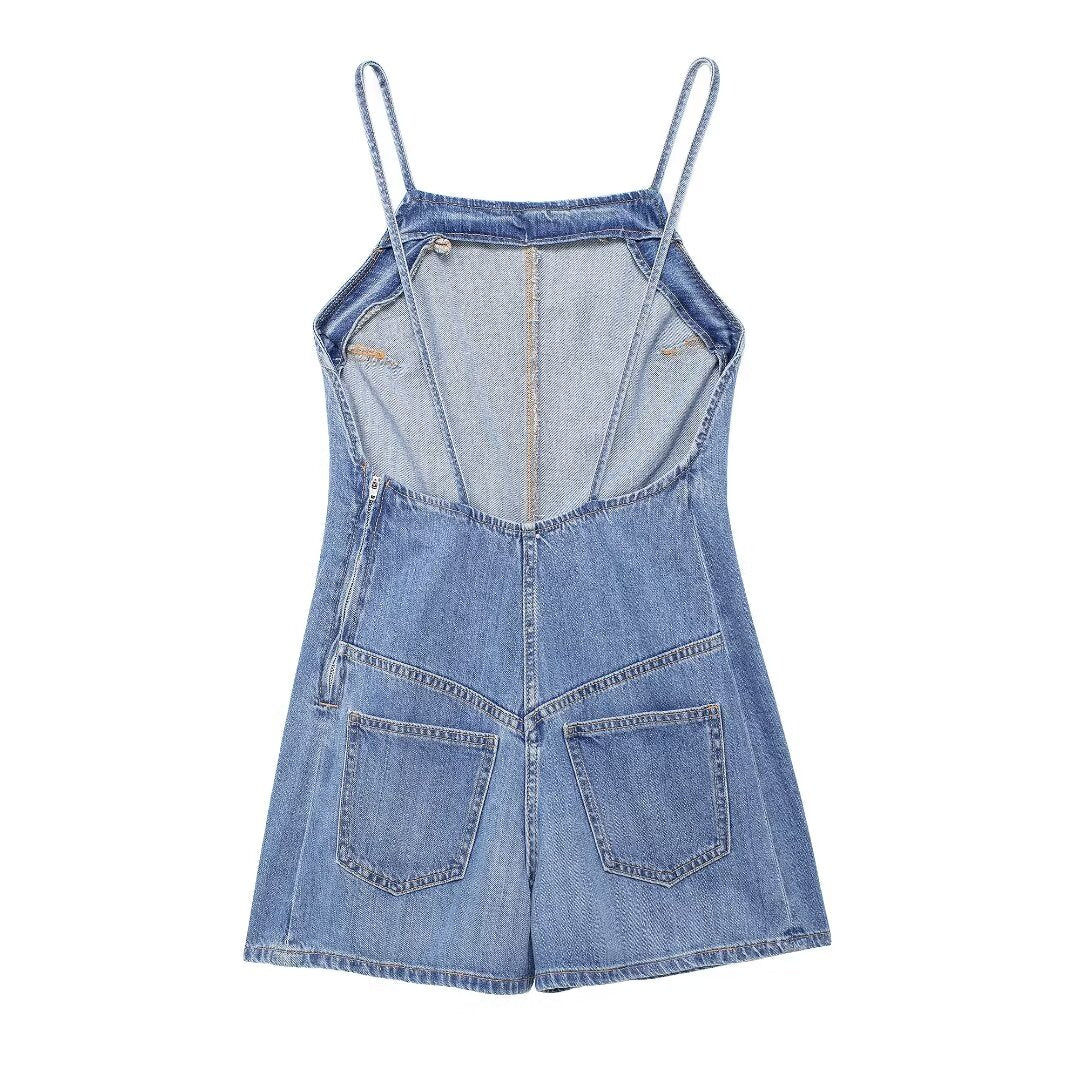 Summer Women Clothing Slim Fitting Simple Denim Jumpsuit