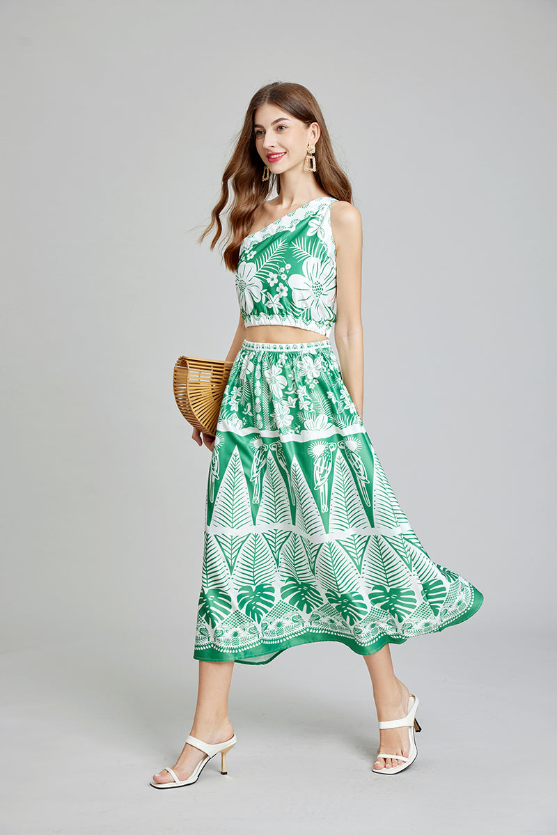 Women Summer Sleeveless Daily Elegant Asymmetric Skirt Sets