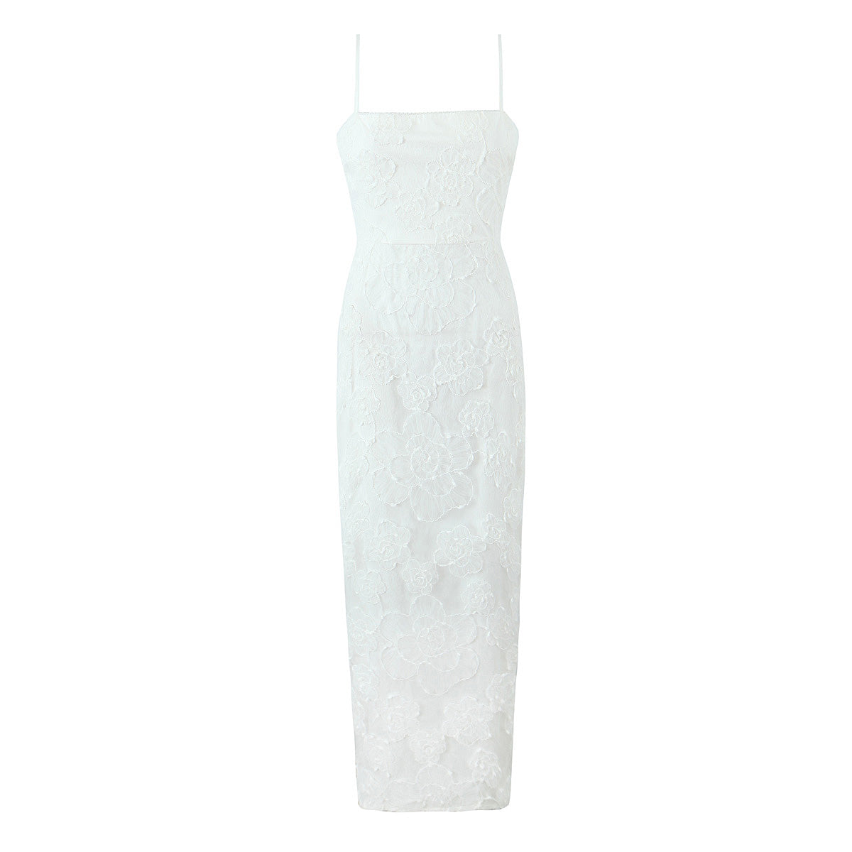 Waist Controlled Slimming Ivory White Embroidery Floral Sling Dress Women High Waist Slit Sheath Dress White