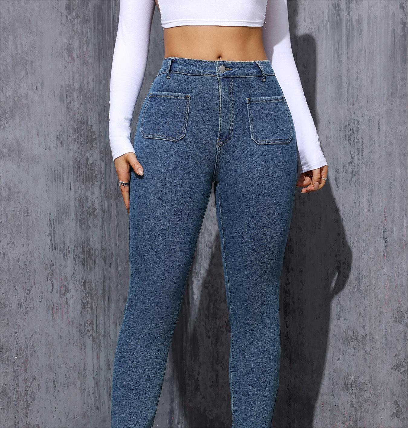 Fleece Lined Thickened Women Composite Stretch Denim Skinny Pants Winter All Matching Straight Warm Office Blue