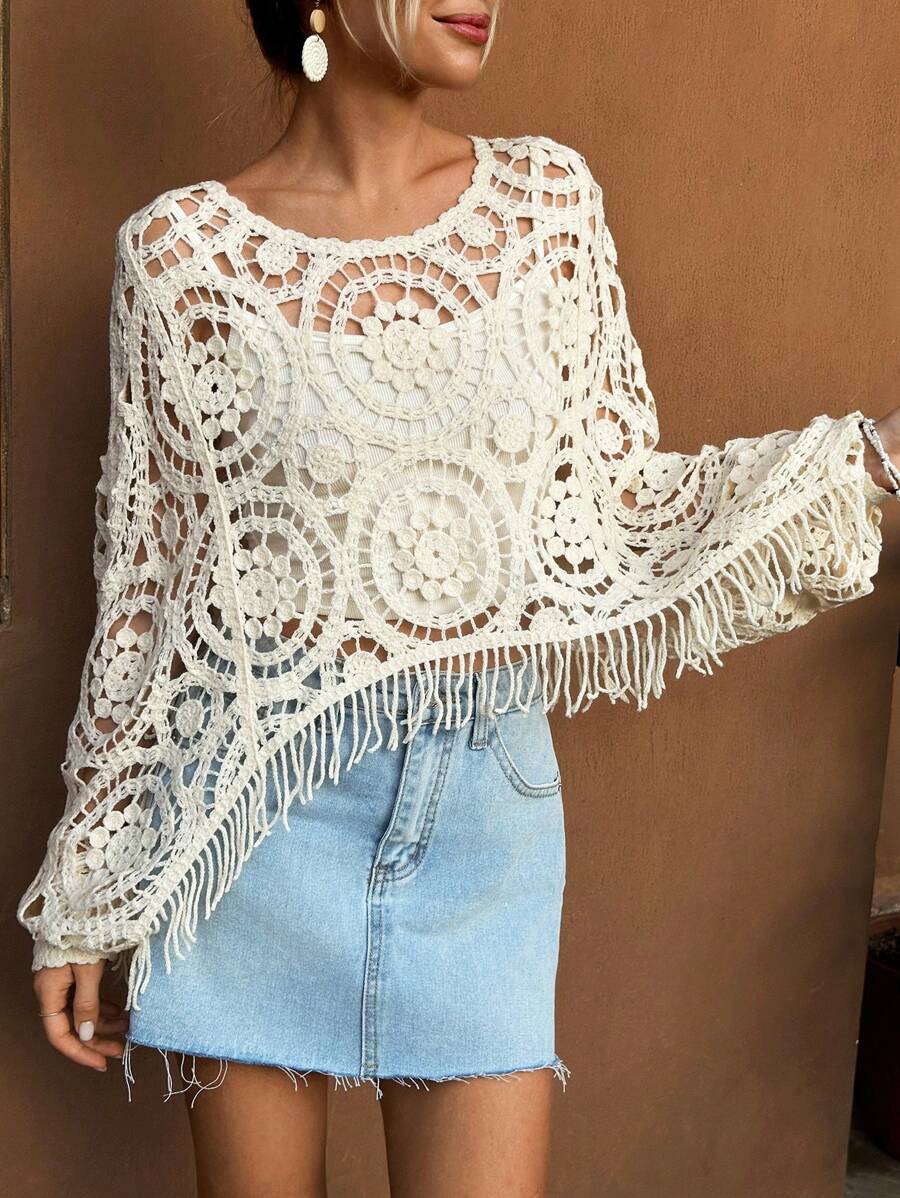 Women Summer Vacation Long Sleeve Solid Short Top