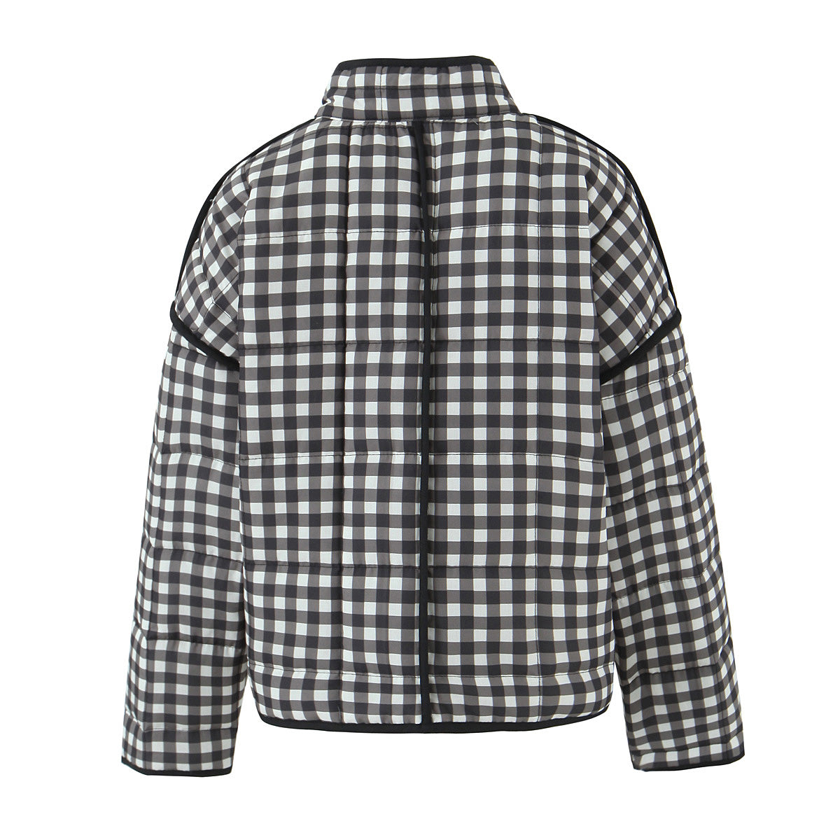 Women Clothing Casual Simple Black White Plaid Colorblock Jacket Small Cotton Padded Jacket