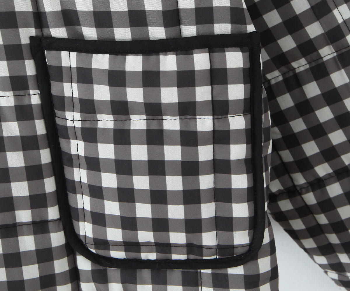 Women Clothing Casual Simple Black White Plaid Colorblock Jacket Small Cotton Padded Jacket