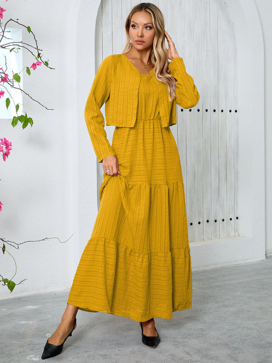 Round Neck Long Sleeve Top Loose Dress Suit Women Autumn Middle East Two Piece Set