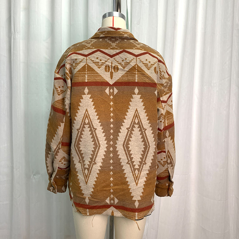 Autumn Winter Aztec Jacket Thick Retro Aztec Printed Woolen Coat