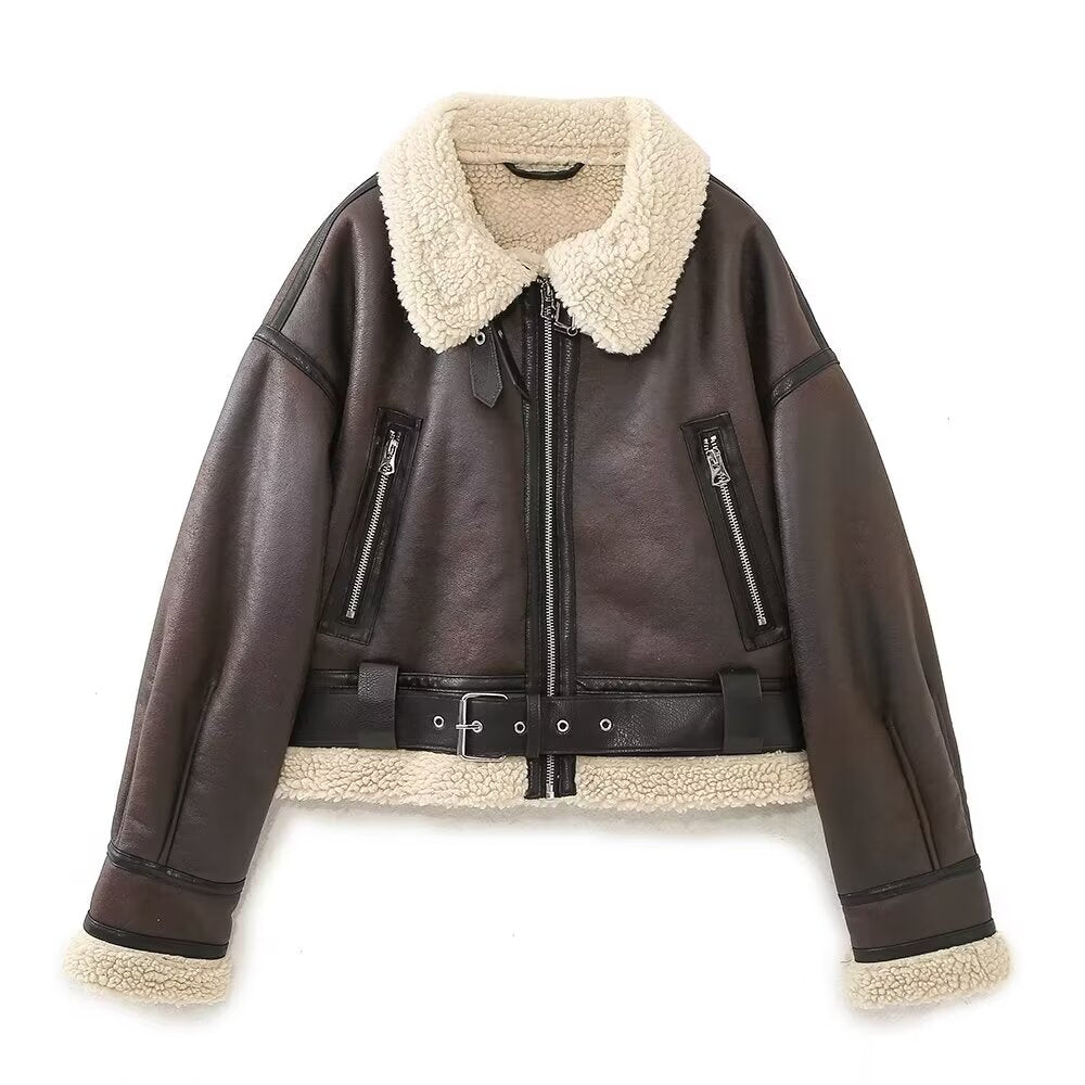 Collared with Belt Short Top Long Sleeve Warm Coat Autumn Winter Padded Jacket