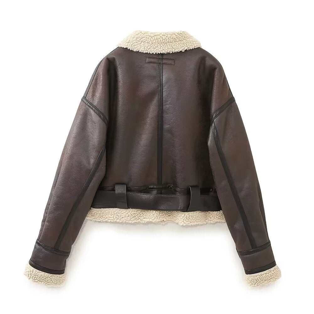 Collared with Belt Short Top Long Sleeve Warm Coat Autumn Winter Padded Jacket