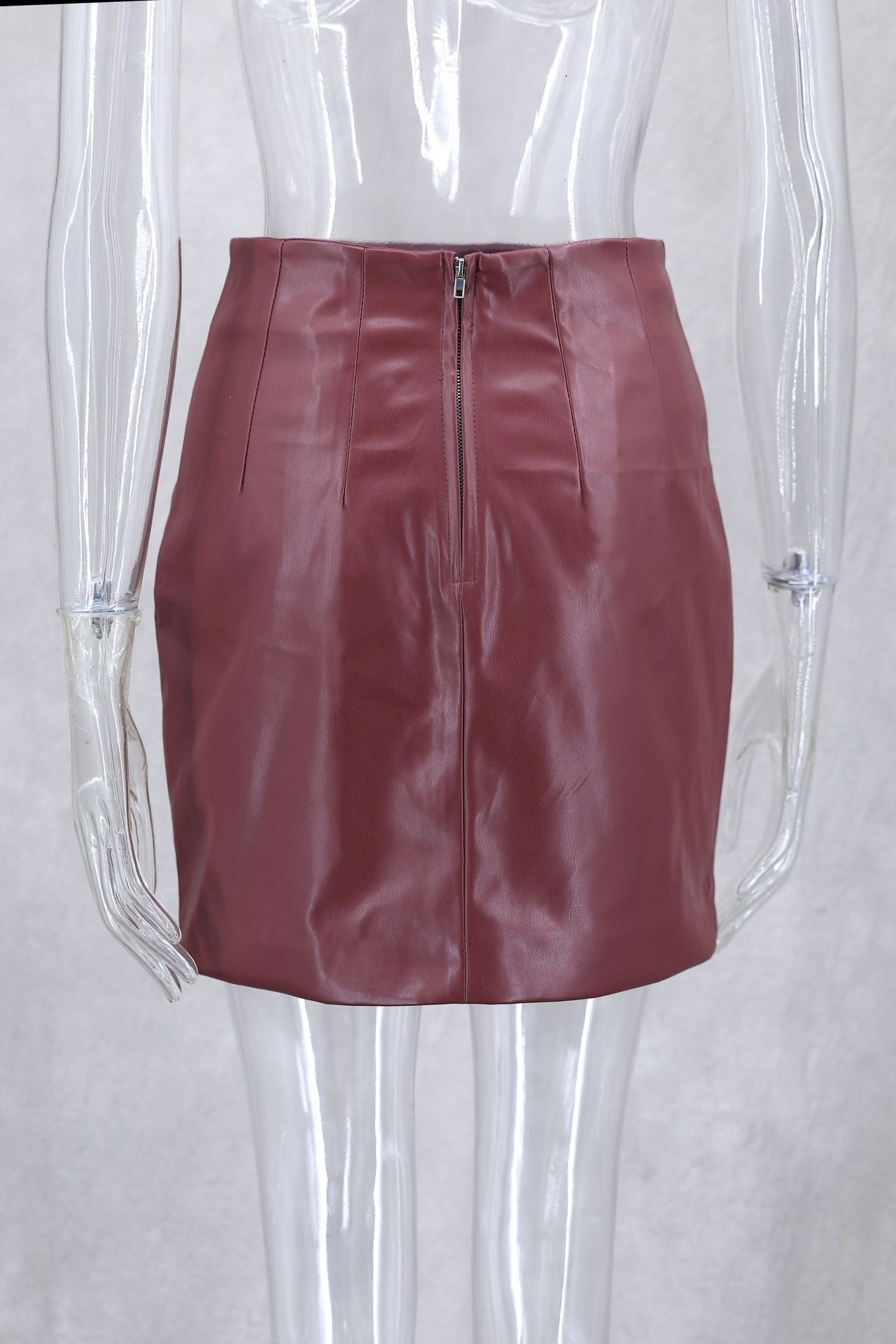 Autumn Winter Waist Slimming Biker Leather Jacket Mid Length Skirt Set