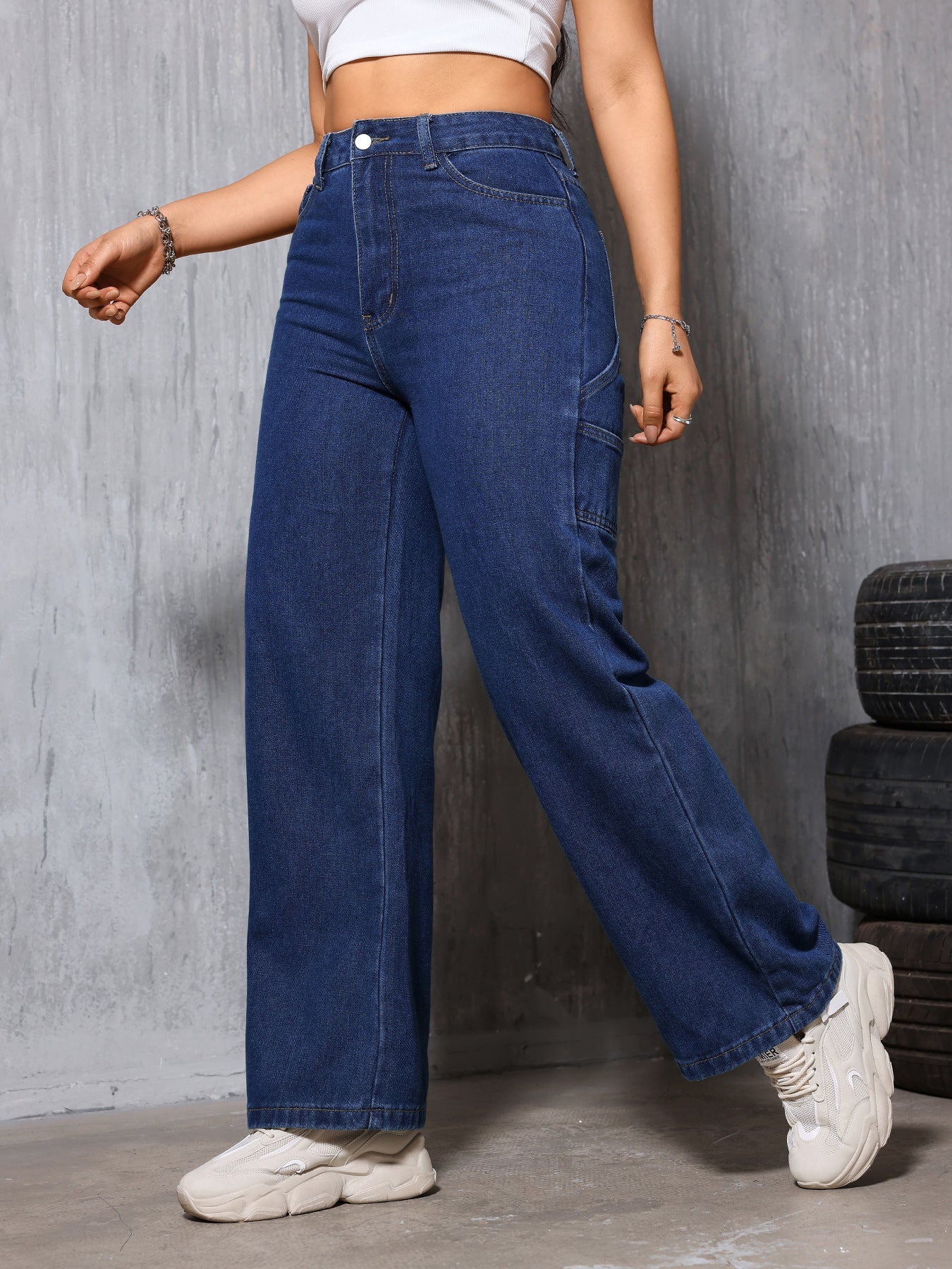 High Waist Retro Straight Jeans Women Summer Slimming Loose Drooping Blue