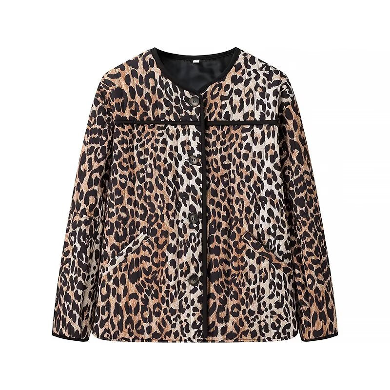 Autumn Leopard Print Jacket Loose Long Sleeve Single Row Multi Buckle Coat Trendy