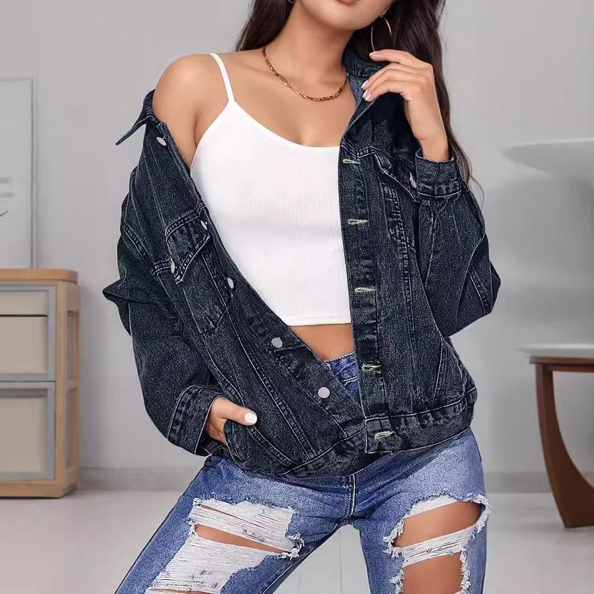 Women Denim Jacket Mid Length Casual Denim Jacket