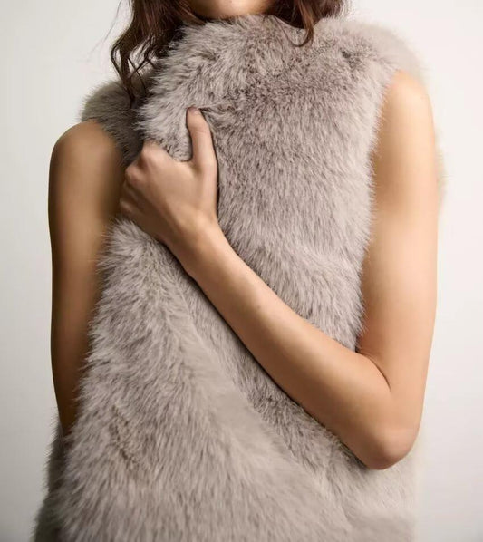 Winter Women Clothing Artificial Fur Horn Button Vest Jacket