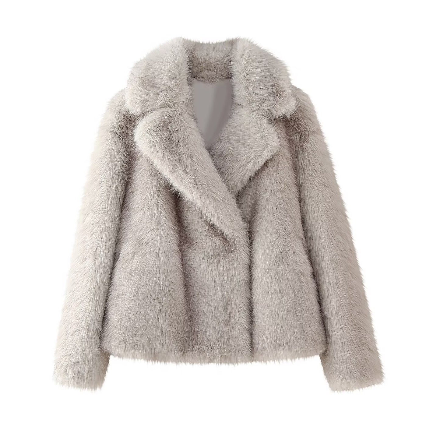 Women Clothing French Loose Artificial Fur Effect Short Coat Ivory