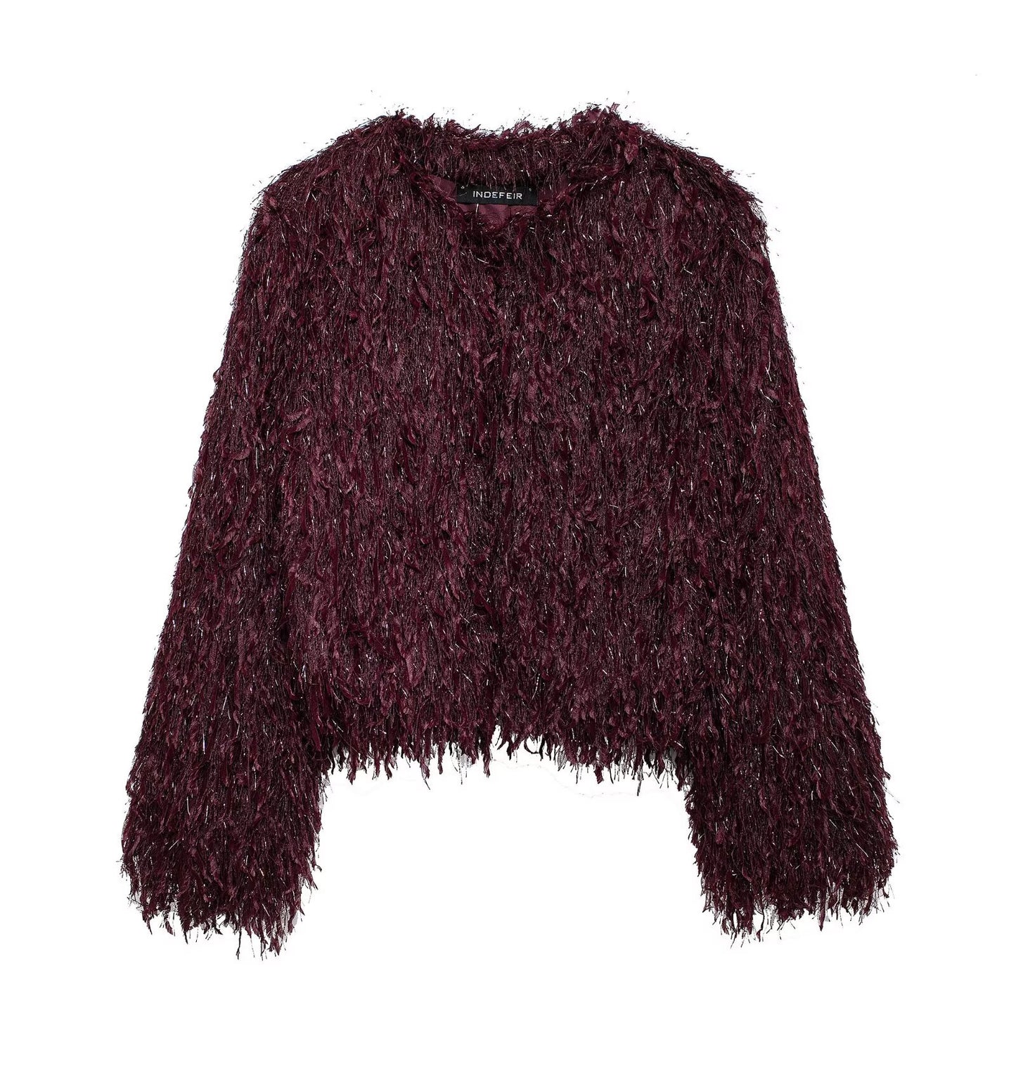 Autumn Winter Metal Trim Crew Neck Coat Furry Fashionable Sexy Tassel Fur Coat Women Socialite