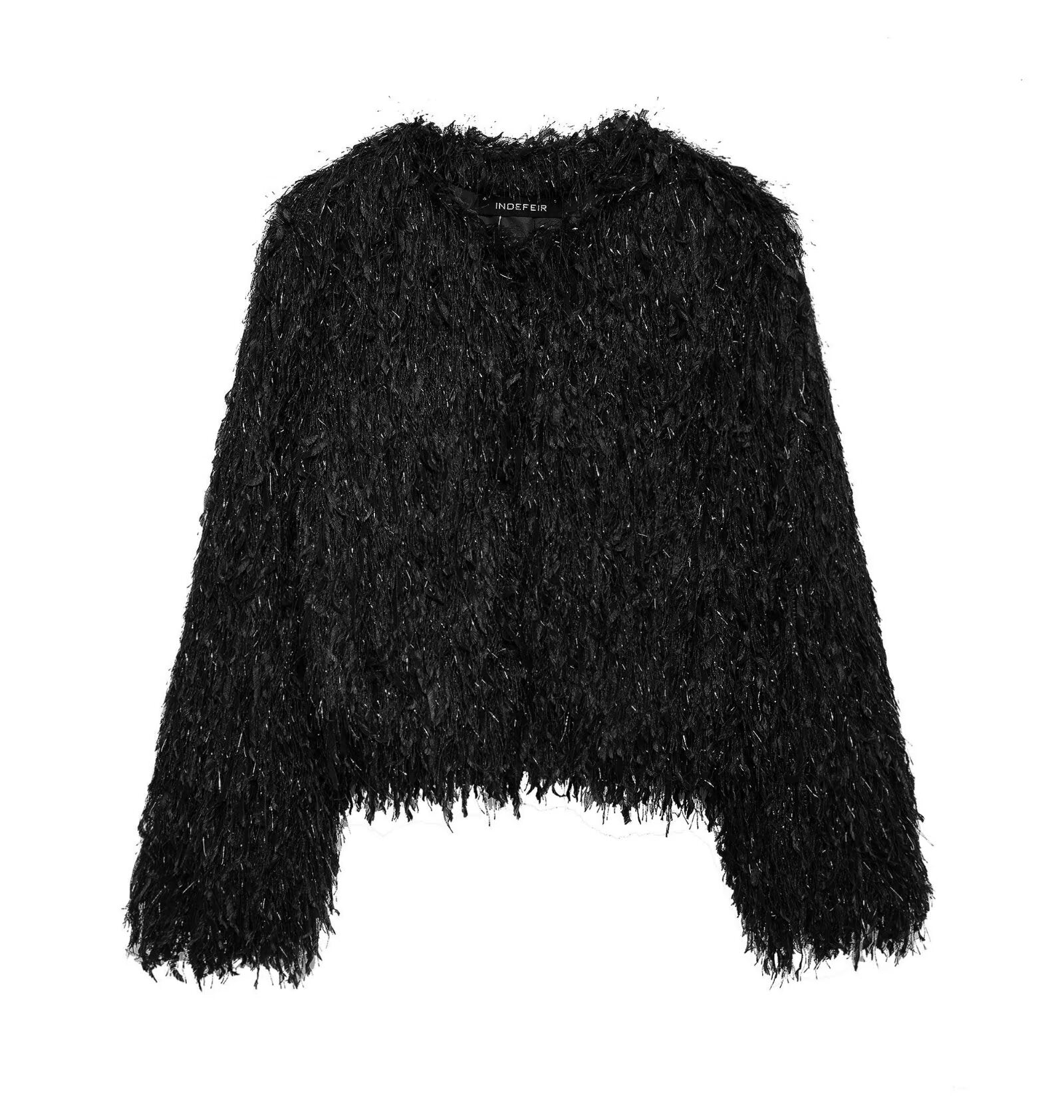 Autumn Winter Metal Trim Crew Neck Coat Furry Fashionable Sexy Tassel Fur Coat Women Socialite