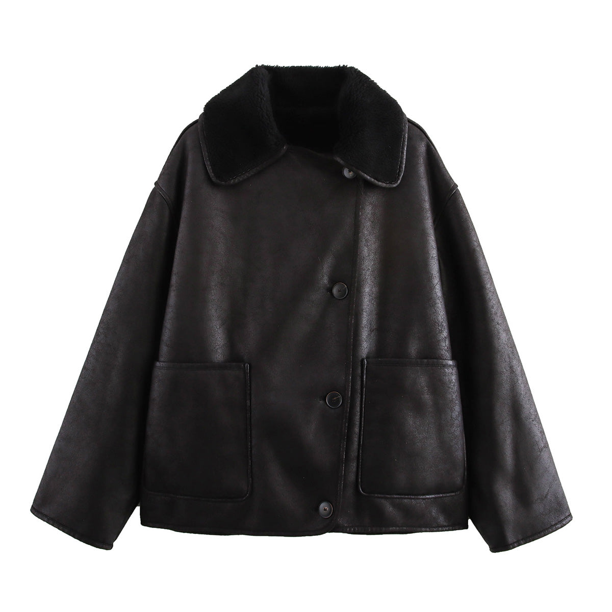 Autumn Winter Fleece Suede Jacket Single Breasted Mid Length Top