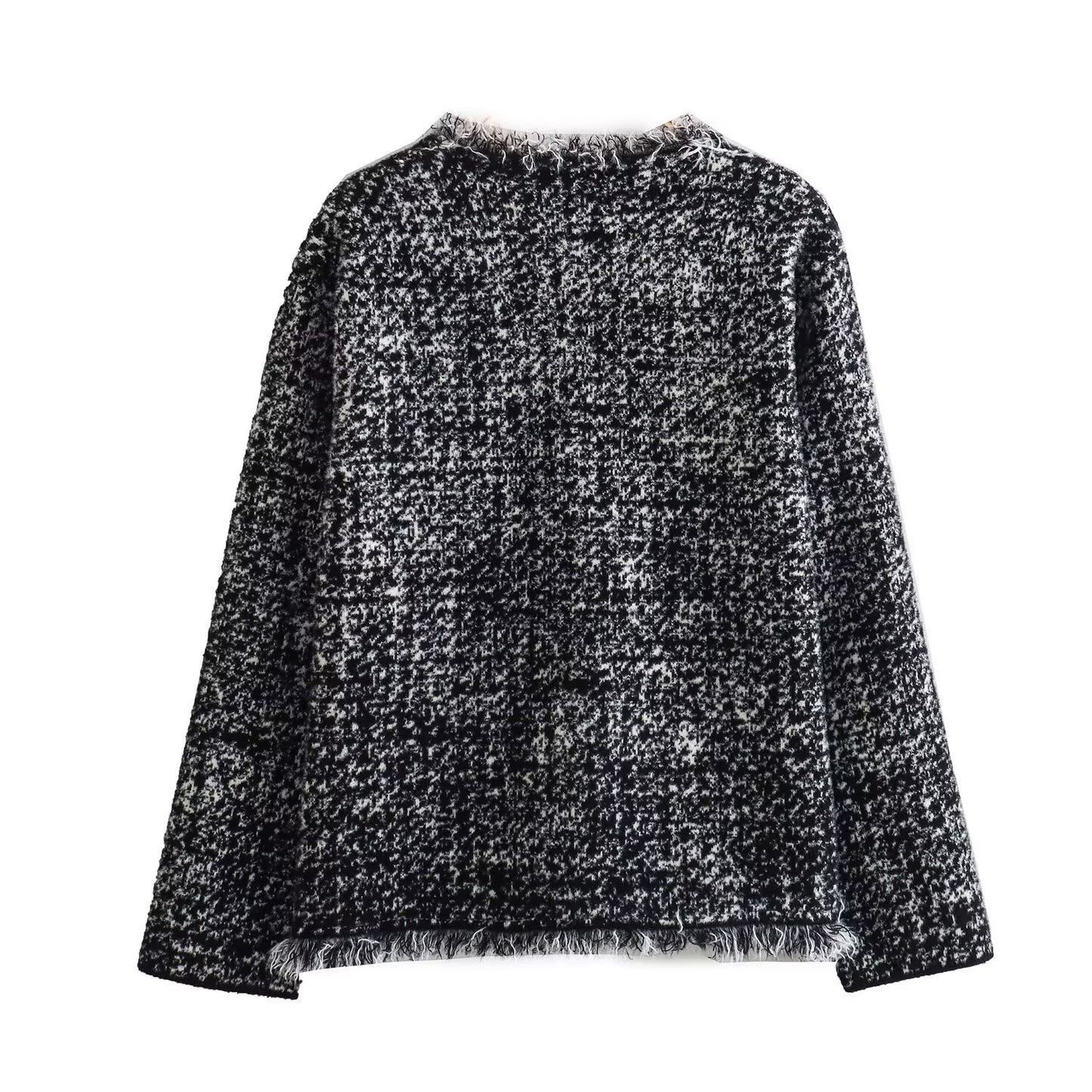 Fall Women Clothing Black Gray Fringed Burr V Neck Mink Like Knitted Coat