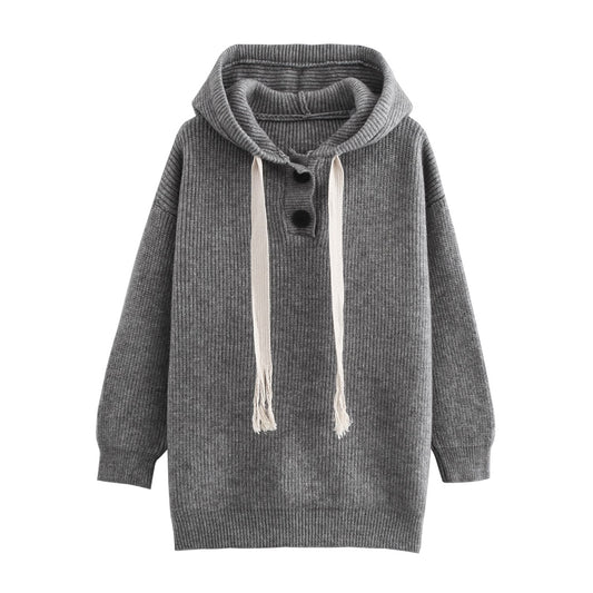 Autumn Winter Lazy Wind Sweater Hoodie Loose Simple Button Hooded Pullover Sweater