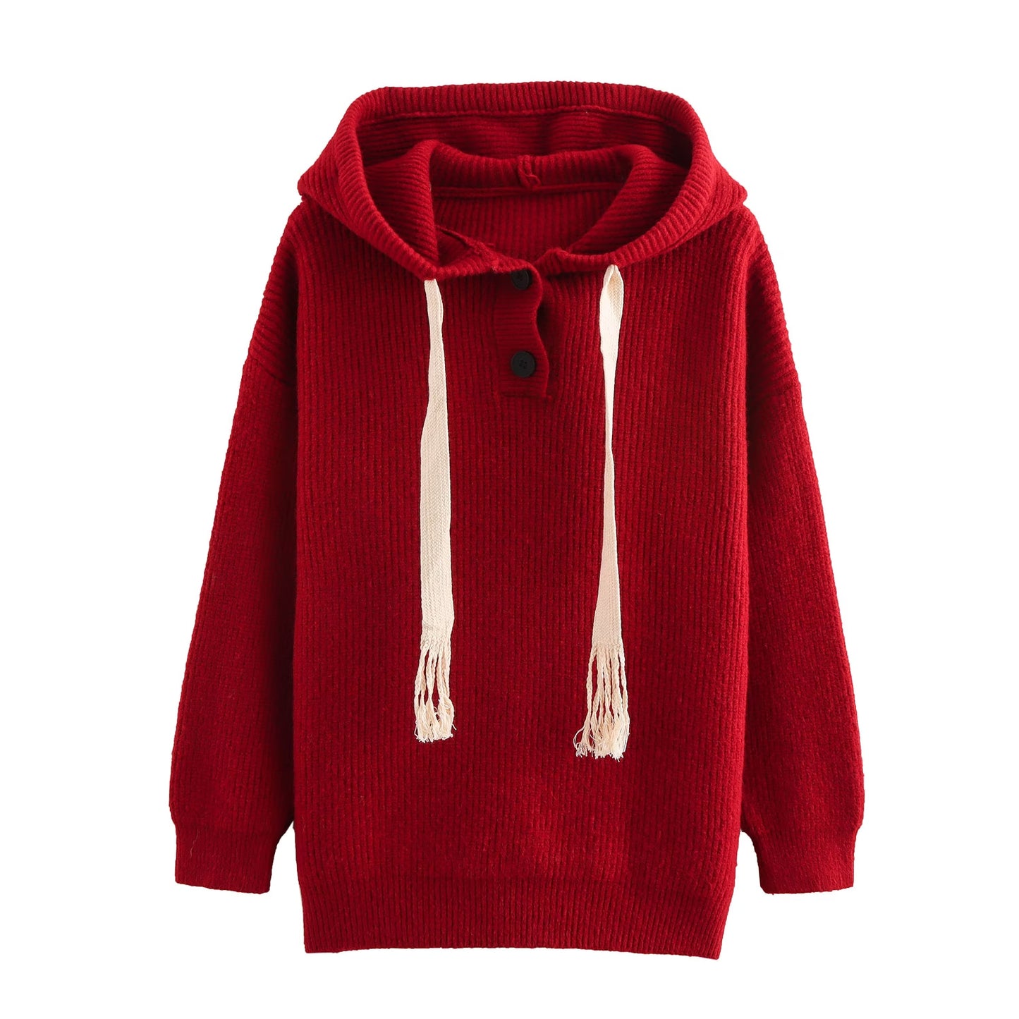 Autumn Winter Lazy Wind Sweater Hoodie Loose Simple Button Hooded Pullover Sweater