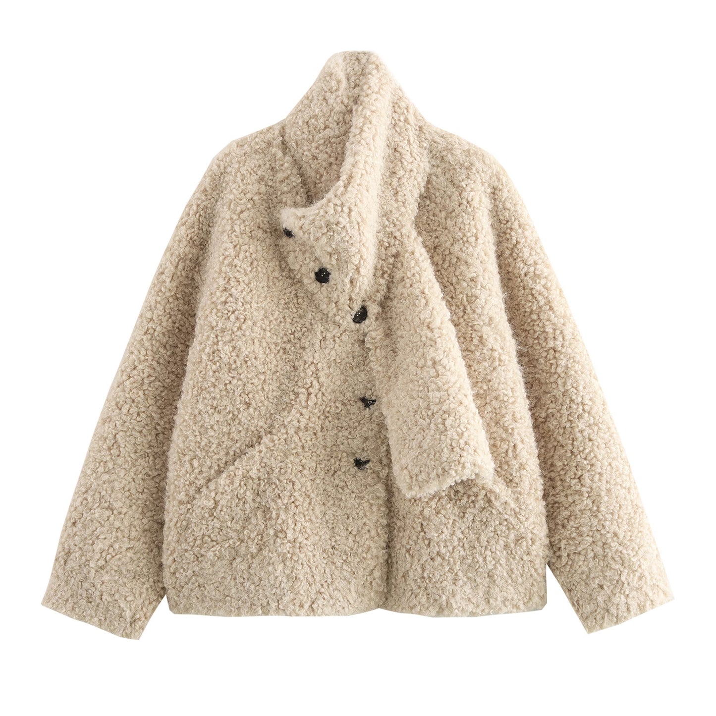 Women Clothing Winter Faux Jacket Roll Button Furry Coat Coat Khaki