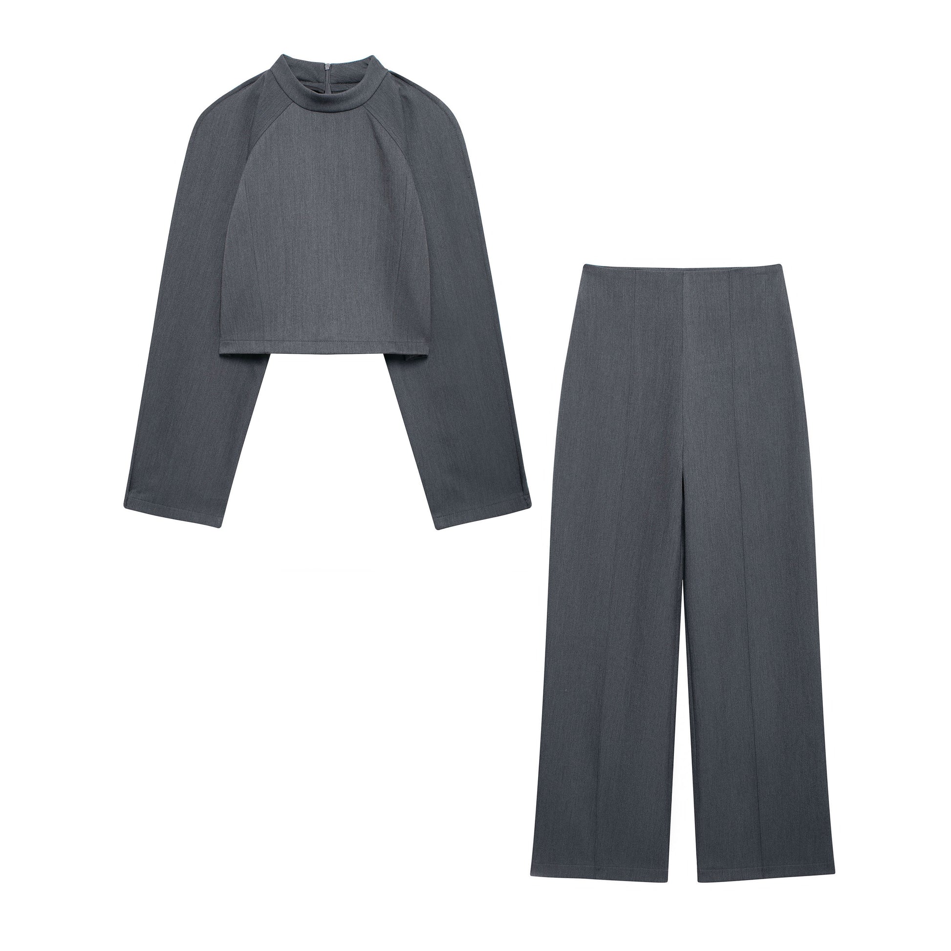 Autumn Half Turtleneck Fluffy Short Top High Waist Trousers