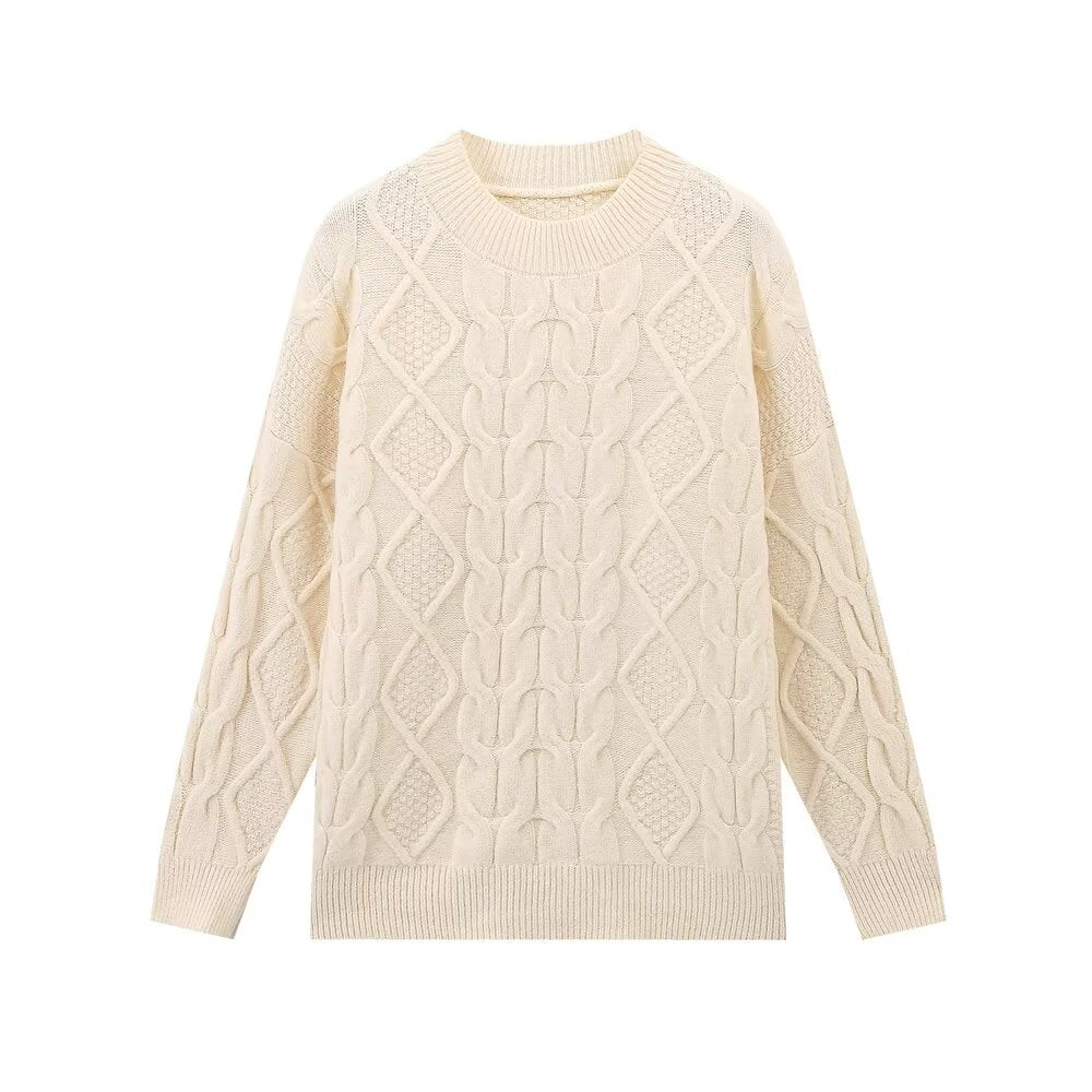 Women Clothing Simple Wheat Pullover Sweater Casual Sweater Ivory