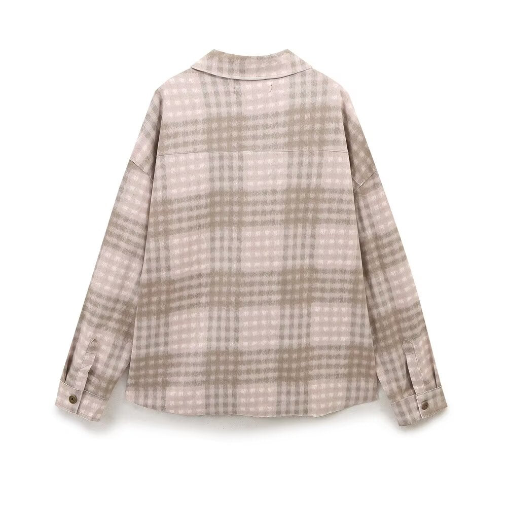 Fall Women Clothing Stylish Simple Casual Plaid Long Sleeve Shirt