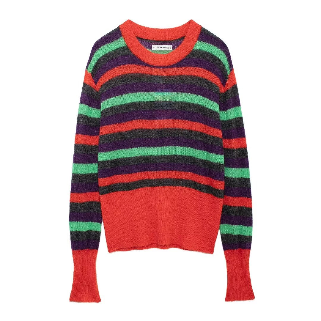 Fall Women Clothing Stylish Simple Casual Striped Sweater Stripe