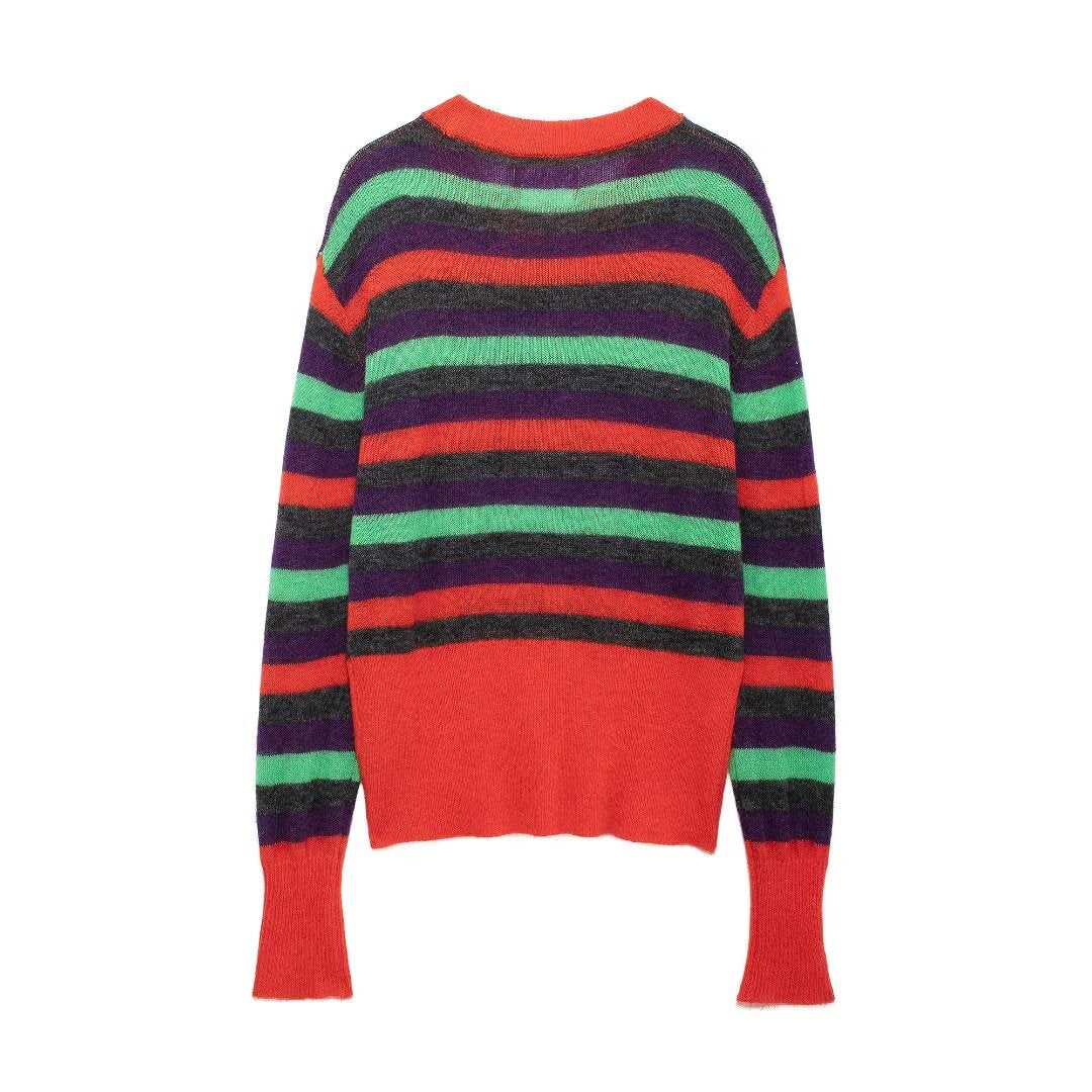 Fall Women Clothing Stylish Simple Casual Striped Sweater