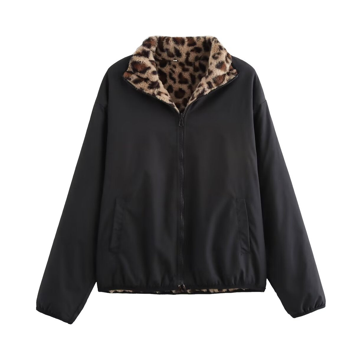 Retro Functional Short Double Sided Leopard Print Plush Jacket Women Autumn Winter Loose Warm Jacket Top Leopard