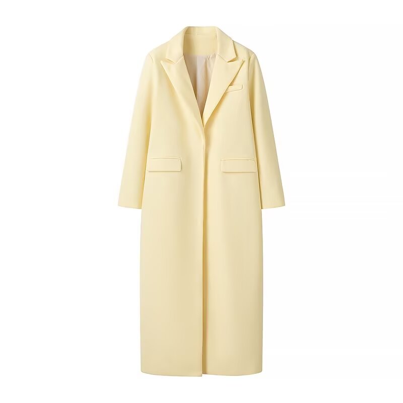 Autumn Winter Woolen Large Overcoat Solid Color Polo Collar Coat Yellow